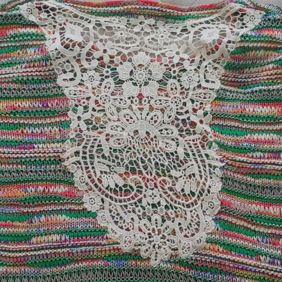 Yuka France Pastel Striped Sweater Lace Back XL - Picture 4 of 7